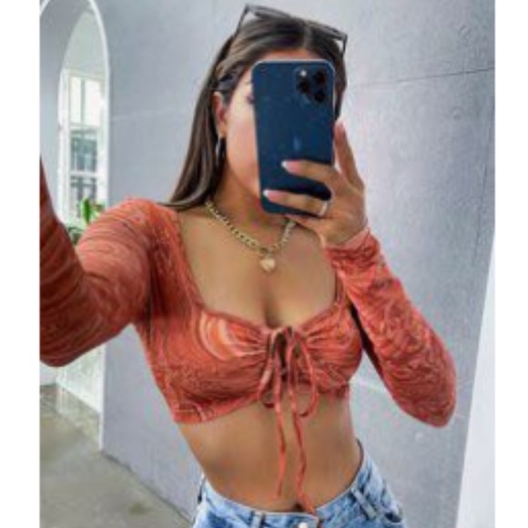 SHEIN Orange Marble Crop Top - Picture 1 of 3